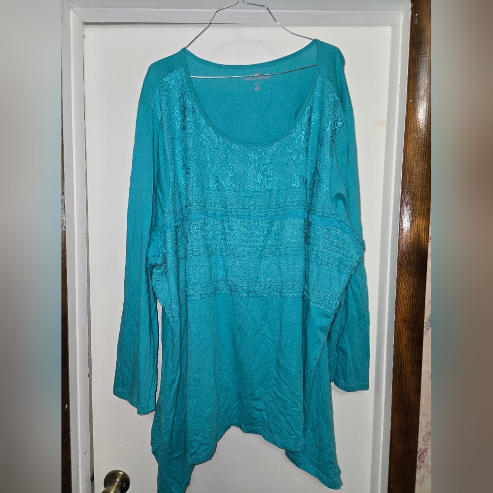 Teal Lace Detail Long Sleeve Top